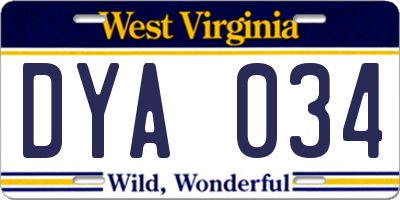 WV license plate DYA034