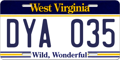 WV license plate DYA035