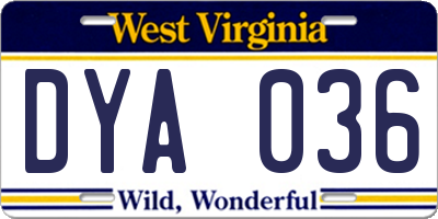 WV license plate DYA036