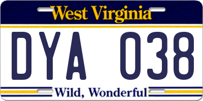 WV license plate DYA038
