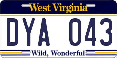 WV license plate DYA043