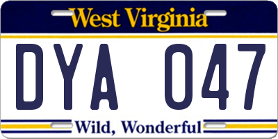 WV license plate DYA047