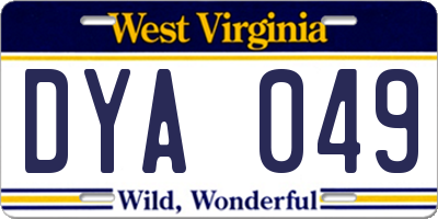 WV license plate DYA049