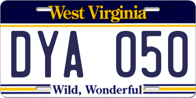 WV license plate DYA050