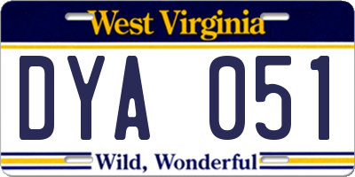 WV license plate DYA051