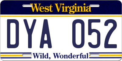 WV license plate DYA052