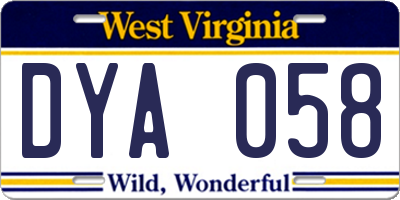 WV license plate DYA058