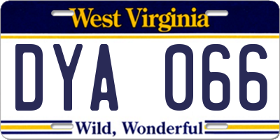 WV license plate DYA066