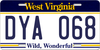 WV license plate DYA068