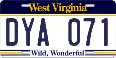 WV license plate DYA071