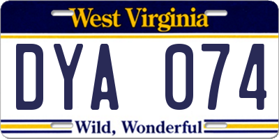 WV license plate DYA074
