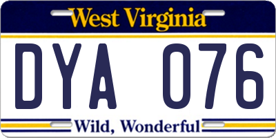 WV license plate DYA076