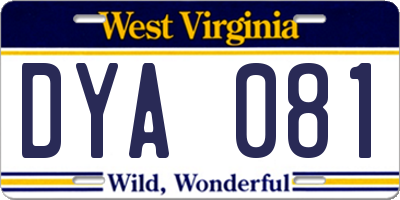 WV license plate DYA081