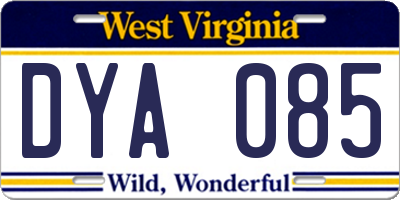 WV license plate DYA085