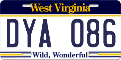 WV license plate DYA086