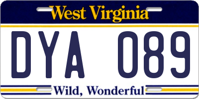 WV license plate DYA089