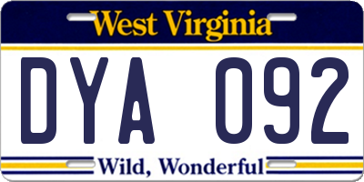 WV license plate DYA092