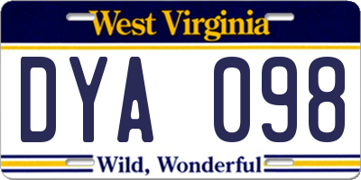 WV license plate DYA098