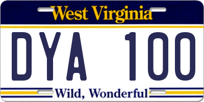 WV license plate DYA100