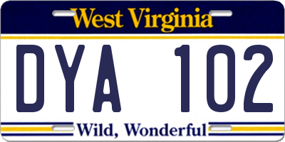 WV license plate DYA102