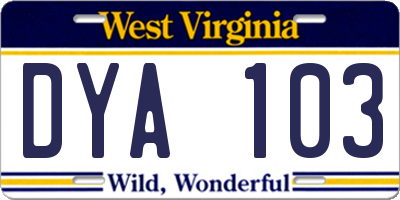 WV license plate DYA103
