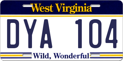 WV license plate DYA104