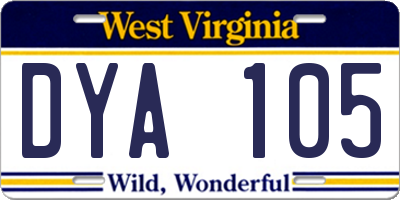 WV license plate DYA105