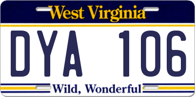 WV license plate DYA106