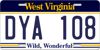 WV license plate DYA108
