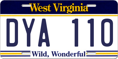 WV license plate DYA110