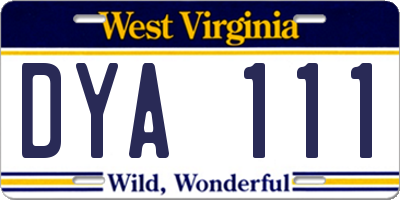 WV license plate DYA111