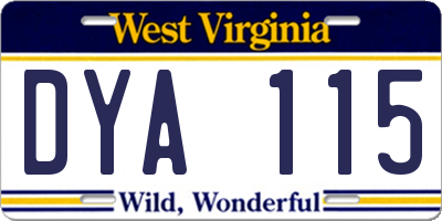 WV license plate DYA115
