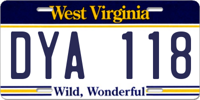 WV license plate DYA118
