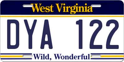 WV license plate DYA122