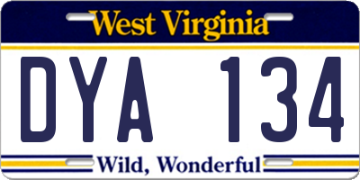 WV license plate DYA134