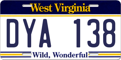 WV license plate DYA138