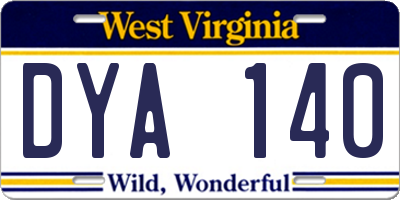 WV license plate DYA140
