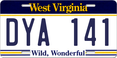 WV license plate DYA141