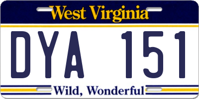 WV license plate DYA151