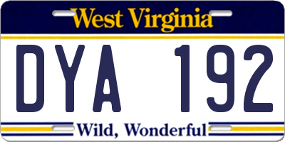 WV license plate DYA192