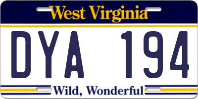 WV license plate DYA194