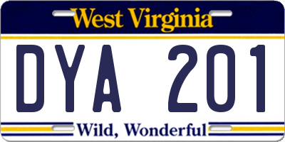 WV license plate DYA201