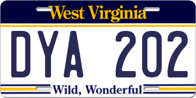WV license plate DYA202