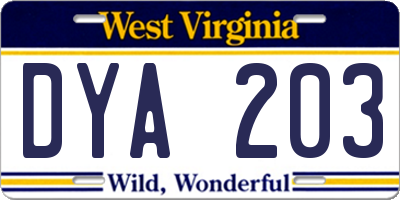 WV license plate DYA203