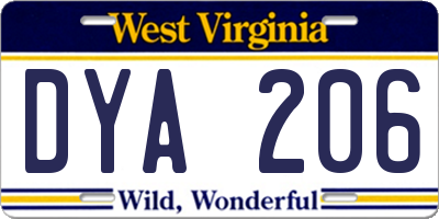 WV license plate DYA206