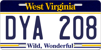 WV license plate DYA208