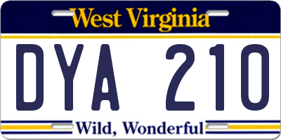 WV license plate DYA210