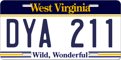 WV license plate DYA211