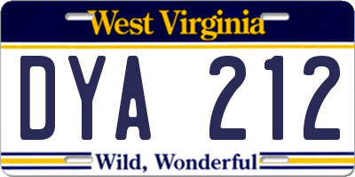 WV license plate DYA212