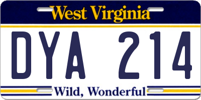 WV license plate DYA214
